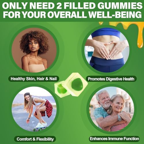 Gomitas de Aceite de Semilla Negra para Adultos y Niños 9+, Suplemento de Clorofila y Musgo Marino, Biotina con Colágeno Hidrolizado para Piel, - imagen 6