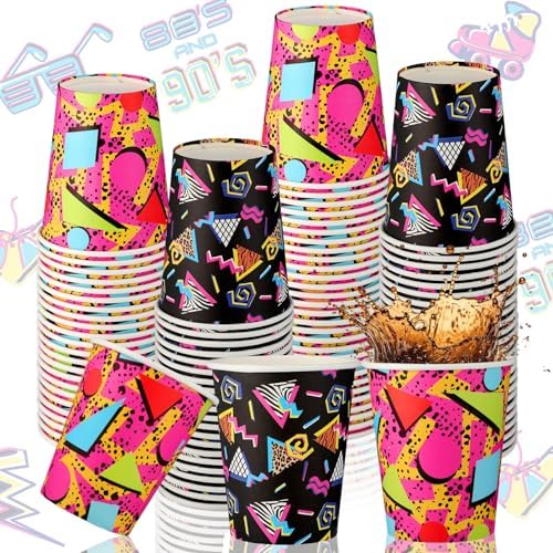 Yoande 100 Pzs Vasos de Papel Desechables Retro 80s 90s de 9 oz para Fiestas, 2 Diseños, Suministros para Bebidas Frías y Calientes - imagen 1