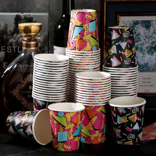Yoande 100 Pzs Vasos de Papel Desechables Retro 80s 90s de 9 oz para Fiestas, 2 Diseños, Suministros para Bebidas Frías y Calientes - imagen 4