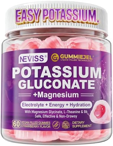 Gomitas de Gluconato de Potasio 1300mg para Adultos, Suplemento de Potasio con Magnesio, B6 y L-Teanina, 60 piezas para Hidratación y Alivio de - imagen 1