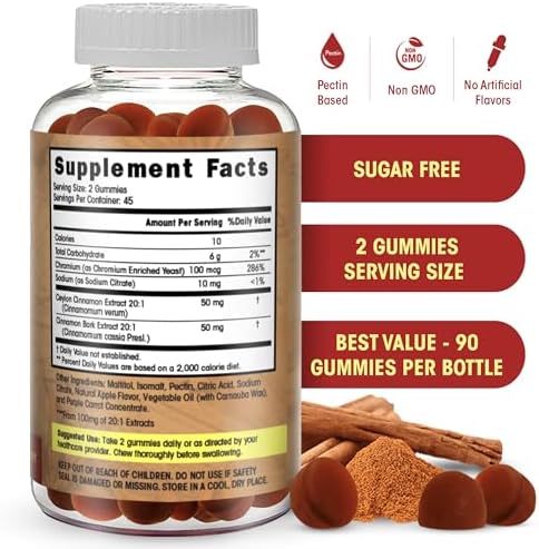 Gomitas de Canela Ceylon Sin Azúcar Flamingo Supplements - Regulación de Azúcar, Neuroprotectoras con Cromo y Corteza de Canela - 90 Masticables - imagen 2