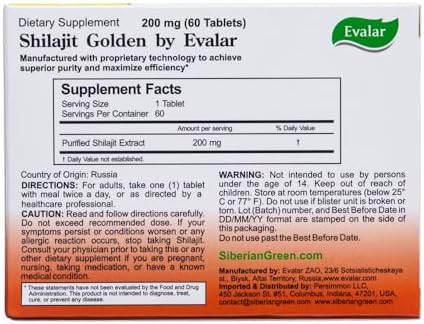 Evalar Shilajit Dorado Siberiano Altai 60 Tabletas - imagen 2