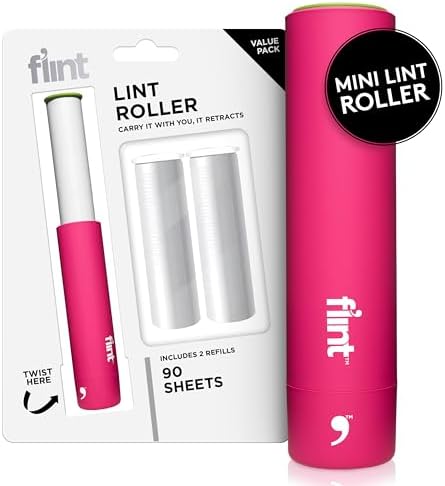 Rodillo Quitapelusas Retráctil Flint Classic Rosa con 90 Hojas Extra Adhesivas, Pequeño y Portátil, Ideal para Remover Pelo de Mascotas, Perfecto - imagen 1