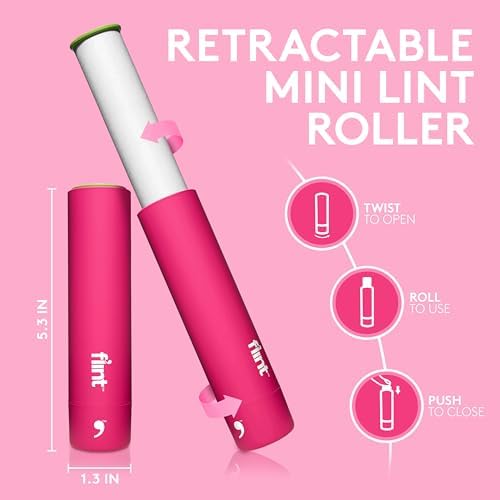 Rodillo Quitapelusas Retráctil Flint Classic Rosa con 90 Hojas Extra Adhesivas, Pequeño y Portátil, Ideal para Remover Pelo de Mascotas, Perfecto - imagen 2