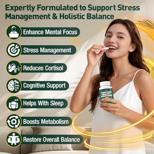 Suplementos de Cortisol para Hombres y Mujeres, Reductor de Cortisol con Magnesio, Ashwagandha y L-Theanina, 90 Cápsulas para Dormir y Alivio del - imagen 5