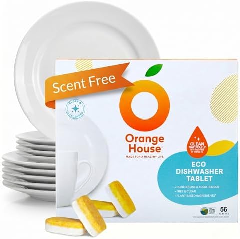 Tabletas para Lavavajillas a Base de Plantas Orange - 56 Piezas | 100% Aceite de Naranja de Grado Alimenticio, Limpieza Profunda, Ecológicas, Sin - imagen 1