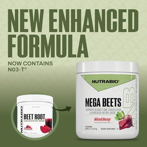 NutraBio Mega Beets Polvo Orgánico de Raíz de Betabel, Superalimento de Óxido Nítrico, Nitratos NO3-T y Antioxidantes - 30 Porciones - imagen 2