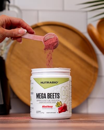 NutraBio Mega Beets Polvo Orgánico de Raíz de Betabel, Superalimento de Óxido Nítrico, Nitratos NO3-T y Antioxidantes - 30 Porciones - imagen 4