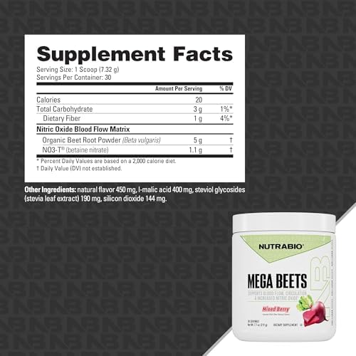 NutraBio Mega Beets Polvo Orgánico de Raíz de Betabel, Superalimento de Óxido Nítrico, Nitratos NO3-T y Antioxidantes - 30 Porciones - imagen 5