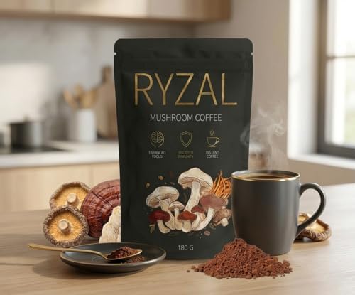 Café de Hongo RYZAL, Instantáneo Orgánico para Mayor Enfoque y Energía, con Cordyceps, Reishi, Shitake, Cola de Pavo, Trompeta Rey y Melena de León | - imagen 3