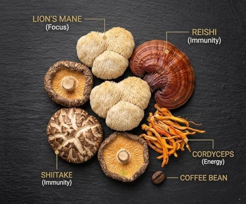 Café de Hongo RYZAL, Instantáneo Orgánico para Mayor Enfoque y Energía, con Cordyceps, Reishi, Shitake, Cola de Pavo, Trompeta Rey y Melena de León | - imagen 4