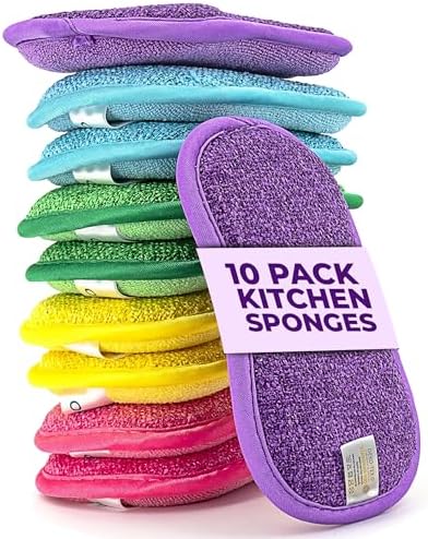 Onutis – Paquete de 10 Esponjas de Cocina – Esponjas de Goma Lavables y Reutilizables para Platos – 6 x 3 pulgadas - Multicolor - imagen 1