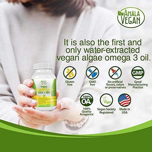 Suplemento POTENT VEGAN OMEGA 3: ¡Mejor que el aceite de pescado! Aceite de algas extraído de agua, DHA, EPA, DPA, No GMO, Mejora sistema inmune, - imagen 6