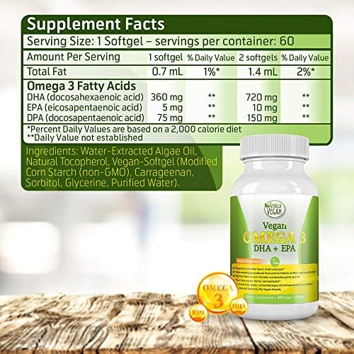 Suplemento POTENT VEGAN OMEGA 3: ¡Mejor que el aceite de pescado! Aceite de algas extraído de agua, DHA, EPA, DPA, No GMO, Mejora sistema inmune, - imagen 7