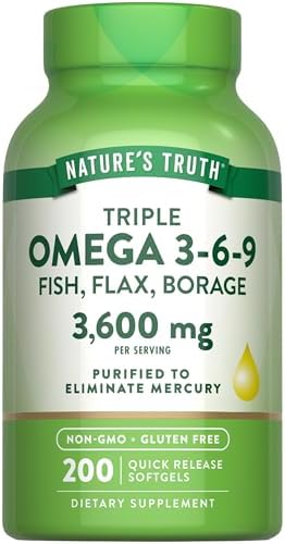 Triple Omega 3 6 9 de Nature's Truth | 3600mg | 200 Cápsulas Blandas | Aceites de Pescado, Linaza y Borraja | Suplemento Sin OGM y Sin Gluten - imagen 1
