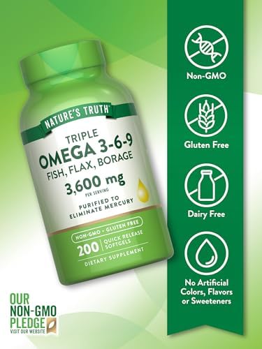 Triple Omega 3 6 9 de Nature's Truth | 3600mg | 200 Cápsulas Blandas | Aceites de Pescado, Linaza y Borraja | Suplemento Sin OGM y Sin Gluten - imagen 3