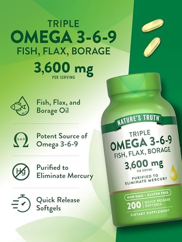 Triple Omega 3 6 9 de Nature's Truth | 3600mg | 200 Cápsulas Blandas | Aceites de Pescado, Linaza y Borraja | Suplemento Sin OGM y Sin Gluten - imagen 5