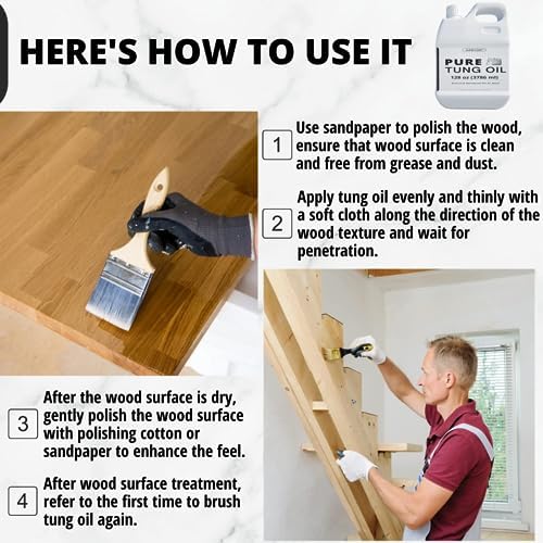 Aceite de Tung 32oz 100% Puro OAIEGSD para Madera Exterior con Brocha, Grado Alimenticio, Sellador Natural Impermeable para Tablas de Cortar y - imagen 6