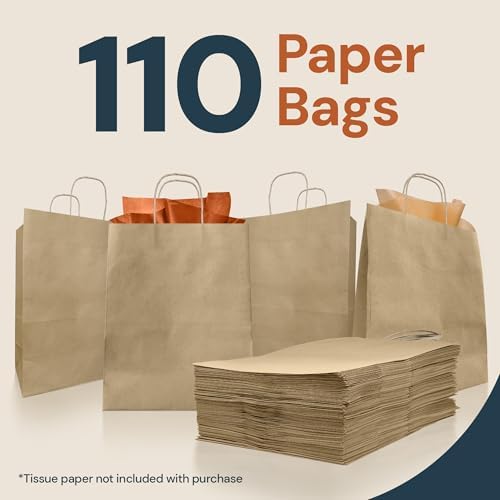 Bolsas de Papel Kraft con Asa Reli. 10x5x13 in. | Paquete de 110 | Perfectas para Regalos, Compras, Fiestas y Manualidades - imagen 2