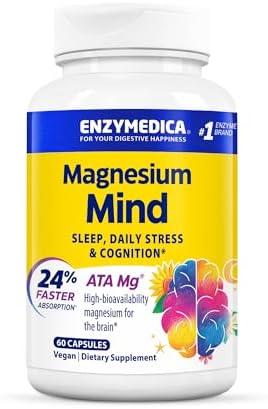 Suplemento de Magnesio Enzymedica para Hombres y Mujeres - Apoyo para Sueño, Estrés y Cognición, Absorción 24% Más Rápida, Cápsulas Veganas y Sin - imagen 1