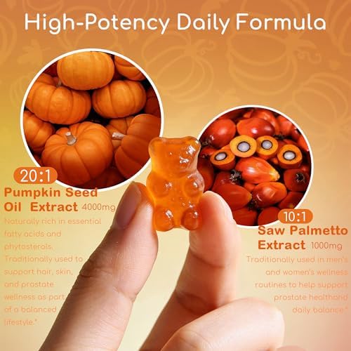 Gomitas de Aceite de Semilla de Calabaza 120 Contadores con Saw Palmetto | Extracto Frío de 5,000 mg | Sabor Piña Sin Azúcar | Apoya la Salud del - imagen 3