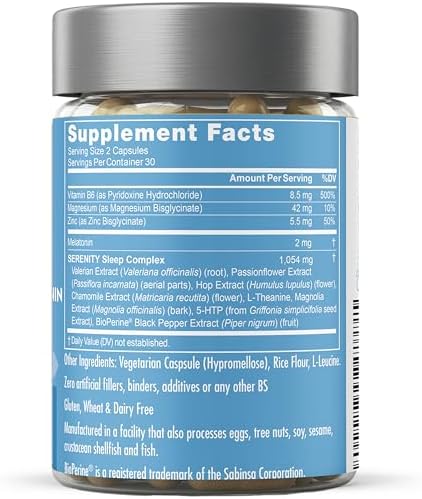 Serenity Sleep Suplemento Natural para Dormir - Mezcla Potente de Magnesio, Raíz de Valeriana y Melatonina - 60 Cápsulas Veganas - imagen 8