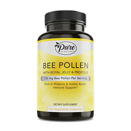 Suplemento de Polen de Abeja Pure By Nature con Propóleo y Jalea Real para el Apoyo Inmunológico, Antioxidantes, 120 Cápsulas Vegetarianas No OGM - imagen 3