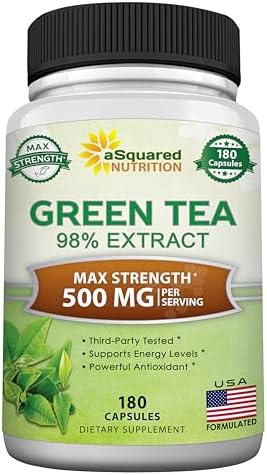 Extracto de Té Verde aSquared Nutrition con EGCG – 180 Cápsulas – 500mg por Cápsula – 75% Polifenoles, 45% EGCG – Soporte Antioxidante, Salud - imagen 1