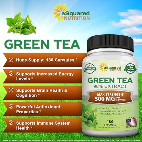 Extracto de Té Verde aSquared Nutrition con EGCG – 180 Cápsulas – 500mg por Cápsula – 75% Polifenoles, 45% EGCG – Soporte Antioxidante, Salud - imagen 3