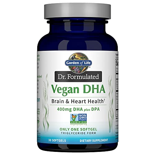 Suplementos de DHA Vegano Garden of Life Omega 3, 400mg DHA y 90mg DPA en forma de triglicéridos, 30 cápsulas blandas para la salud de hombres y - imagen 1
