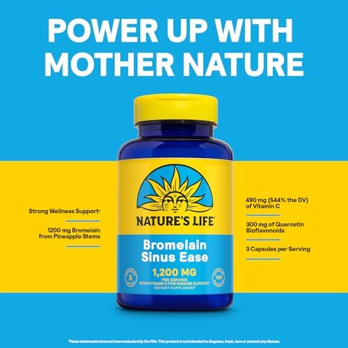Bromelina Nature's Life Sinus Ease 1200mg - Suplemento Inmunológico con Vitamina C y Quercetina - Salud Inmunológica, Digestiva y Articular - Vegano, - imagen 4