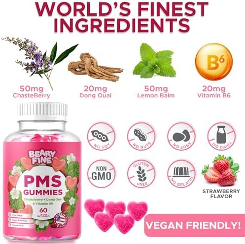 Gomitas Beary Fine para el Síndrome Premenstrual - Vitaminas para Mujeres y Adolescentes - Alivio de Cólicos, Hinchazón y Cambios de Humor - Hecho en - imagen 2