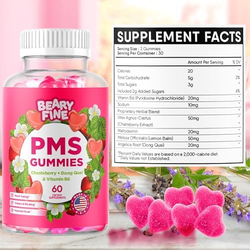 Gomitas Beary Fine para el Síndrome Premenstrual - Vitaminas para Mujeres y Adolescentes - Alivio de Cólicos, Hinchazón y Cambios de Humor - Hecho en - imagen 4