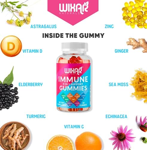 Gomitas WIXAR NATURALS 9 en 1 para el Sistema Inmunológico con Saúco, Vitaminas C&D, Zinc, Cúrcuma, Jengibre, Equinácea, Astrágalo y Musgo Marino - - imagen 3