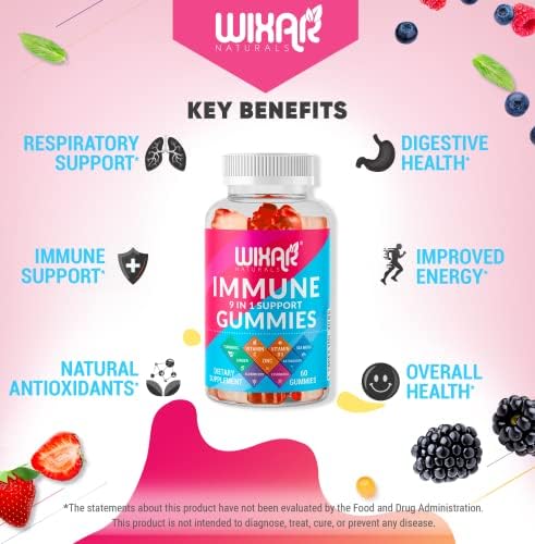 Gomitas WIXAR NATURALS 9 en 1 para el Sistema Inmunológico con Saúco, Vitaminas C&D, Zinc, Cúrcuma, Jengibre, Equinácea, Astrágalo y Musgo Marino - - imagen 4