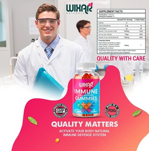 Gomitas WIXAR NATURALS 9 en 1 para el Sistema Inmunológico con Saúco, Vitaminas C&D, Zinc, Cúrcuma, Jengibre, Equinácea, Astrágalo y Musgo Marino - - imagen 6
