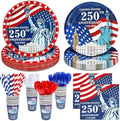 256 Piezas de Decoración para el 4 de Julio - 250 Aniversario, Suministros Patrióticos de Fiesta con Platos, Vasos, Servilletas y Cubiertos - imagen 1