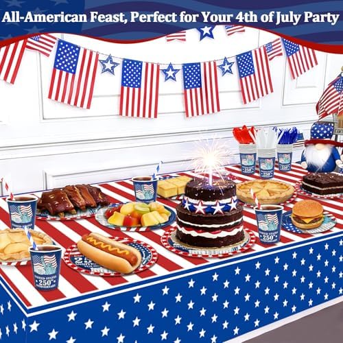 256 Piezas de Decoración para el 4 de Julio - 250 Aniversario, Suministros Patrióticos de Fiesta con Platos, Vasos, Servilletas y Cubiertos - imagen 4