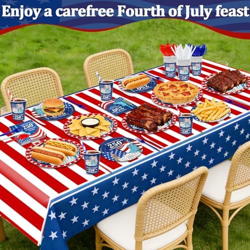 256 Piezas de Decoración para el 4 de Julio - 250 Aniversario, Suministros Patrióticos de Fiesta con Platos, Vasos, Servilletas y Cubiertos - imagen 5