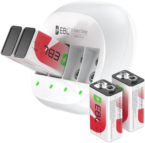 Cargador de Baterías de Litio EBL de 4 Bahías con 4 Baterías Recargables de 9V 600mAh - imagen 1