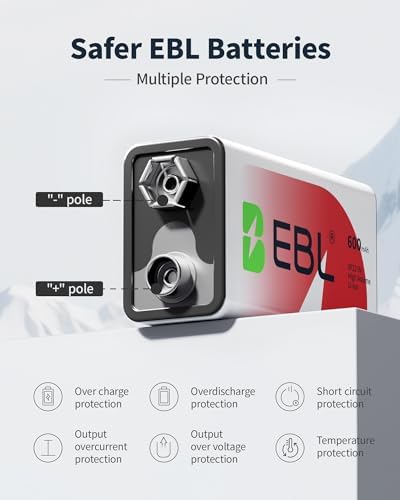 Cargador de Baterías de Litio EBL de 4 Bahías con 4 Baterías Recargables de 9V 600mAh - imagen 5