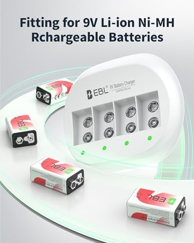 Cargador de Baterías de Litio EBL de 4 Bahías con 4 Baterías Recargables de 9V 600mAh - imagen 6