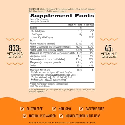 Gomitas Airborne de 750mg de Vitamina C para el Sistema Inmunológico, Sabor Frutas Variadas, Sin Gluten, 42 Gomitas (Paquete de 2) - imagen 5