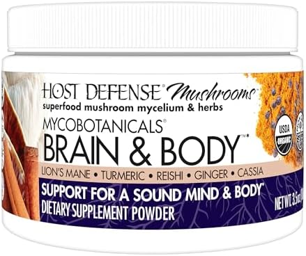 Host Defense MycoBotanicals Polvo para el Cerebro y Cuerpo - Suplemento Digestivo e Inmunológico con Melena de León y Hongo Reishi - 3.5 oz (33 - imagen 1