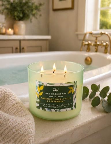 Vela Aromática de Romero, Eucalipto y Menta de 3 Mechas | 15.8 oz | Vela de Soja Grande para Relajación en Casa | Regalo Ideal para Hombres y Mujeres - imagen 4