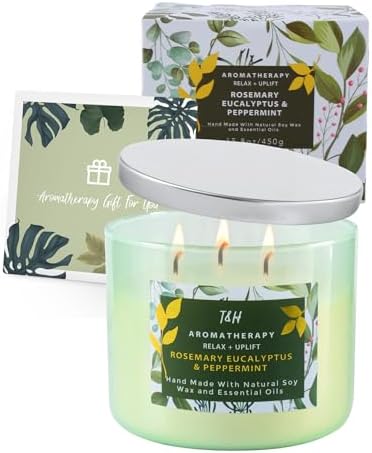 Vela Aromática de Romero, Eucalipto y Menta de 3 Mechas | 15.8 oz | Vela de Soja Grande para Relajación en Casa | Regalo Ideal para Hombres y Mujeres - imagen 6