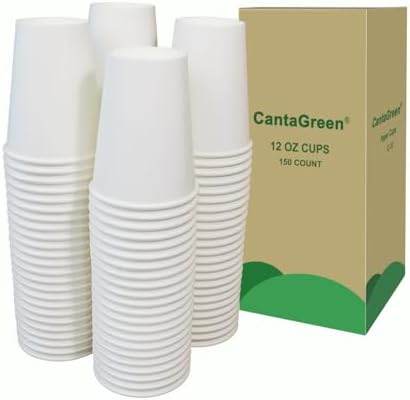 Copa desechable CantaGreen de 150 piezas, 12 oz, resistente para bebidas calientes y frías, color blanco - imagen 1