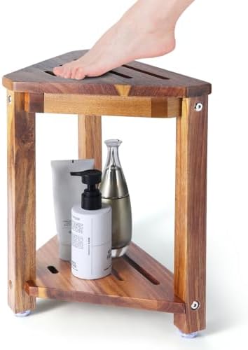 Taburete de Ducha Yaoyiizy de Madera de Acacia 13.5in, Descanso para Pies con Estante de Almacenamiento, Ideal para Duchas Pequeñas - imagen 1