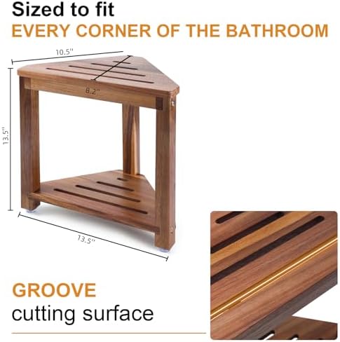 Taburete de Ducha Yaoyiizy de Madera de Acacia 13.5in, Descanso para Pies con Estante de Almacenamiento, Ideal para Duchas Pequeñas - imagen 2