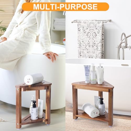 Taburete de Ducha Yaoyiizy de Madera de Acacia 13.5in, Descanso para Pies con Estante de Almacenamiento, Ideal para Duchas Pequeñas - imagen 3